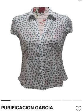 Purificacion Garcia White Short-Sleeve Button-Down with Green Polka Dots